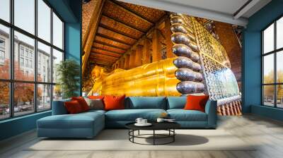 The Big Reclining Buddha statue in Wat Pho Temple, an Asian style Buddha Art, open to worship. Wat Pho is an important temple in Bangkok, Thailand. Wall mural