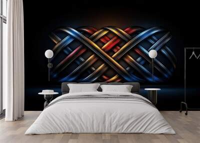   A black background with a blue, red, and yellow design at the bottom of an image, and a black background with a red and blue design at the bottom of the bottom of that image Wall mural