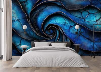   A blue and black abstract background with a spiral design at its base is displayed in a close-up view Wall mural