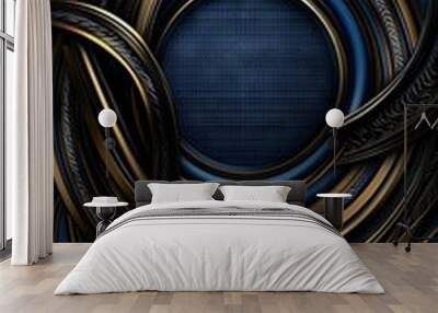   A circular blue and gold abstract design on a dark blue background Wall mural