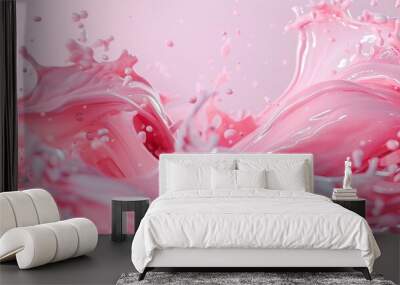   A clearer image of a pink liquid pouring from a cup onto a white tablecloth would better showcase the colors and action Wall mural