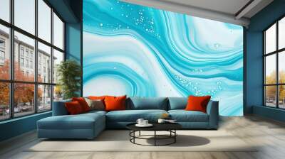   A close-up view of a blue and white fluid in motion, with a focus on the flow and texture Wall mural