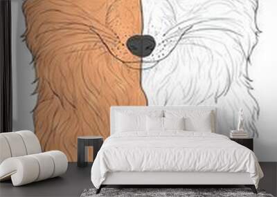   A drawing of two foxes sleeping together, one with its head resting on the other's face Wall mural