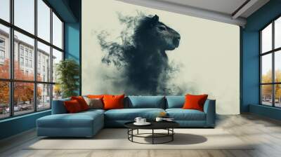  A monochrome image of a horse's head emitting smoke from its rear Wall mural