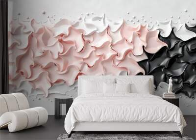   A monochrome wall with a multicolored wallpaper and a contrasting white wall with the same pattern Wall mural