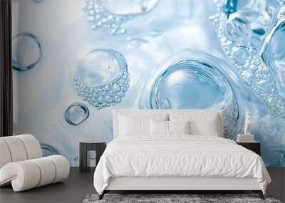   Close-up of water bubbles on white surface with blue sky background Wall mural