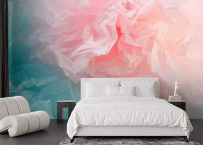   Close-up photo of a blue and pink backdrop with a hazy depiction of a big sheet of tissue paper Wall mural