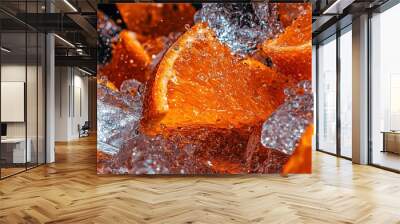   Oranges with ice and water splashing Wall mural