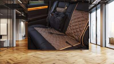   The vehicle's interior features a quilted seat cover and a quilted bag attached to the rear of the seat Wall mural