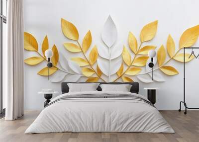   White and gold leaf wall decoration close-up on white wall Wall mural