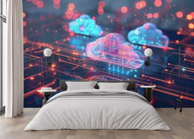 Cloud computing transfer big data on internet. futuristic digital technology Wall mural