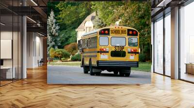 School Bus in Neighborhood Wall mural