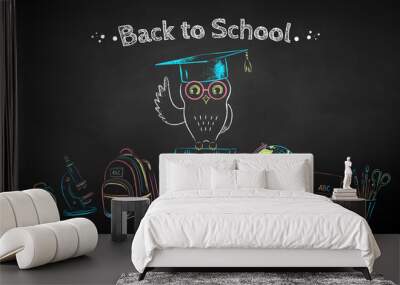 Chalk drawn poster of education symbols Wall mural