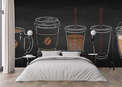 Chalked collection of coffee cups Wall mural