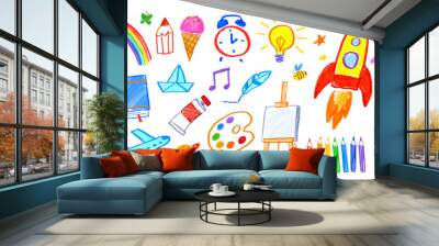 Education felt pen hand drawn vector illustrations set of child drawings and doodles Wall mural