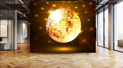 Gold disco ball. Wall mural