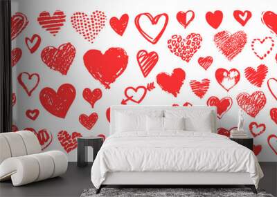 Grunge Red vector hand drawn hearts doodles collection Wall mural