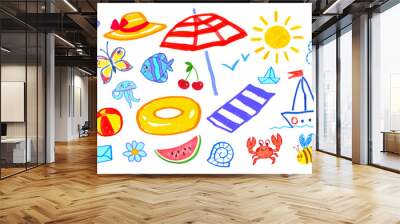 Summer vacation felt pen hand drawn vector illustrations set of child drawings and doodles Wall mural