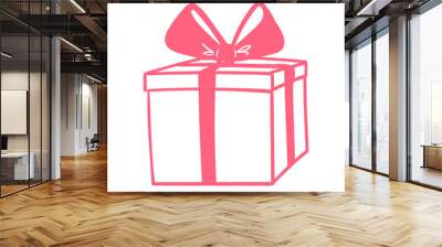 Vector line art illustration of pink gift box Wall mural