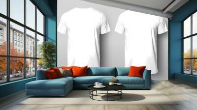 T-shirt mockup. White blank t-shirt front and back views. male clothes wearing clear attractive apparel tshirt models template Wall mural