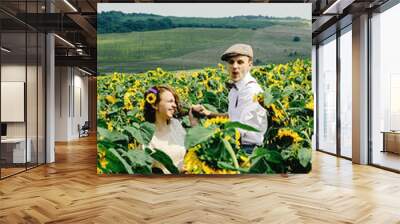 beautiful gorgeous bride and stylish handsome groom, rustic coup Wall mural