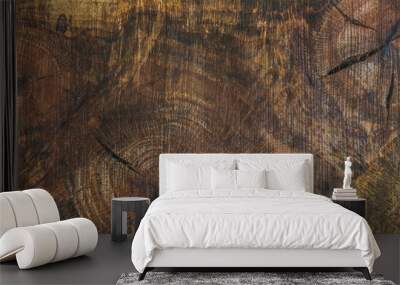 Texture saw cut of the wood logs. Almond wood slab board texture and background Wall mural