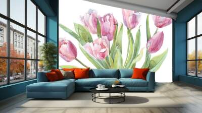 watercolor flowers tulips separately Wall mural