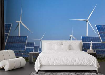 photovoltaics solar panel and wind turbines generating electricity in solar power station alternativ Wall mural