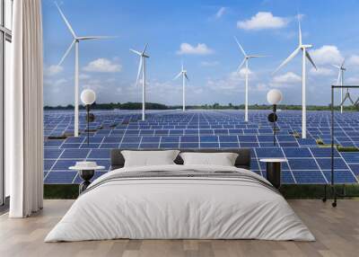 solar photovoltaics  panel and wind turbines generating electricity in solar power station Wall mural