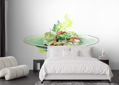 fresh salad in a bowl isolated on white Wall mural