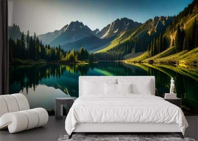 beautiful lakes in mountains generative by AI technology Wall mural