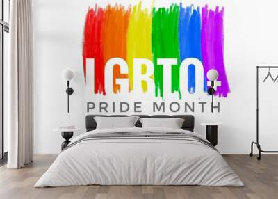 Drawing rainbow flag, the symbol of lgbtqai communities around the world with texts ‘Lgbtq+ Pride Month’, concept for lgbtqai celebrations in pride month, 25th June. Wall mural