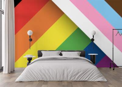 Pride Month banner with progress pride flag color crisscross stripe background for LGBTQIA. Vector template background. Wall mural