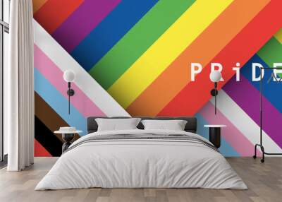 Pride Month banner with progress pride flag color crisscross stripe background for LGBTQIA. Vector template background. Wall mural