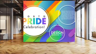 Rainbow geometric round objects abstract background. Colorful LGBTQ pride celebration banner. Vector illustration template. Wall mural