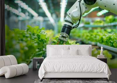 Advanced vertical farming facility operated by AI robotic technology for sustainability Wall mural