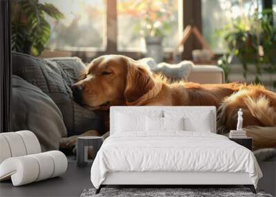 Cozy domestic scene with a resting dog enjoying the warmth of home Wall mural