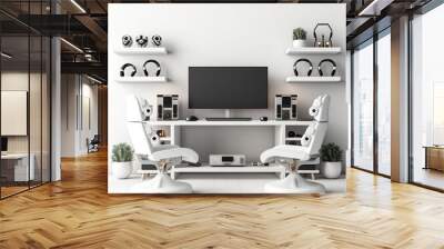 Gamer white room setup with a modern gaming computer. Generative Ai Wall mural