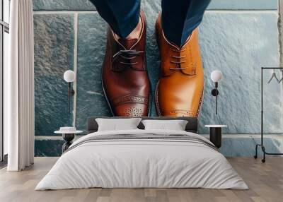 Close up of man's legs in different shoes, best graphic resources Wall mural