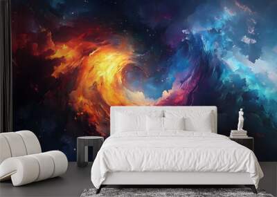 The background is done in an abstract style, like a chaotic mix of different colors, yet showing deep harmony Wall mural