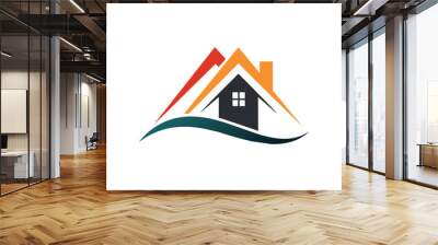 Classic real estate logo with house elements vector illustration. Wall mural