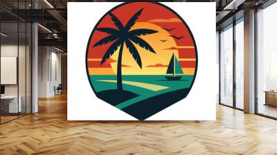 tropical island with tree on the beach vector illustration Wall mural