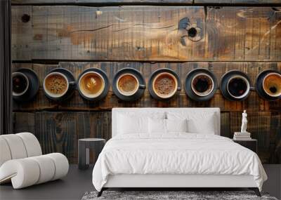 A bird's-eye view of coffee enthusiasts, each cup a personal choice, AI Generative Wall mural