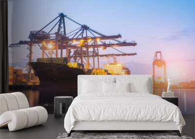 Containers loading Shipping by crane Wall mural