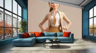 Ethical Fashion Designer Depict a 3D cartoon character of a businesswoman with sustainable fabrics and eco-friendly clothing designs, AI Generative Wall mural