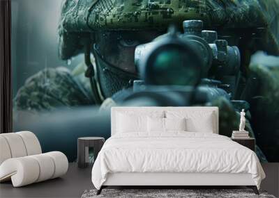 soldier witha a Sniper aiming , AI Generative Wall mural