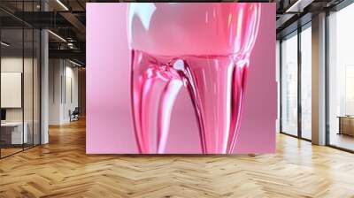 Stylish illustration of a tooth in pink tones, symbolizing dental health and care, perfect for medical and health-related themes. Wall mural