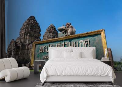 Prang Sam Yod the ancient monument in Lopburi.  Wall mural