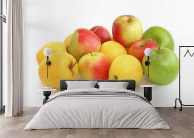 Pile of multi-colored apples isolated on white Wall mural