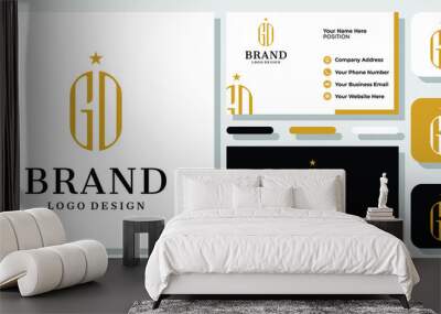 Initials G D Monogram Classic Vintage Old Star Gold Luxury Logo Design with Business Card Template Wall mural